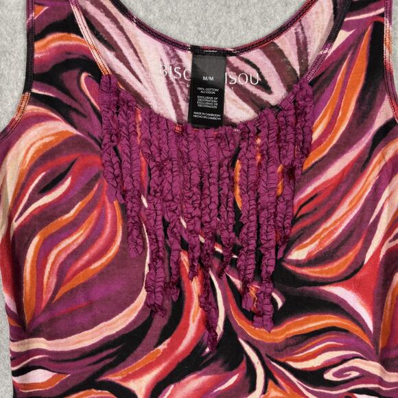 Bisou Bisou Tank Top‎ Medium Swirl Fringe Ruffle Tuxedo Boho Feminine Disco 70s - Picture 3 of 10